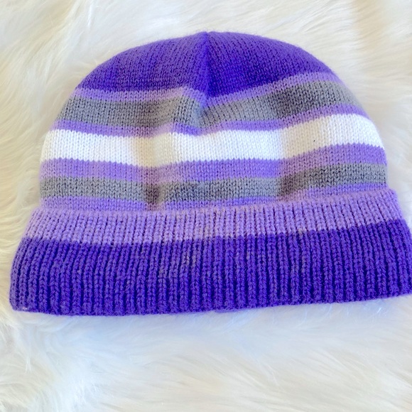 Tribal Pinstripe Flame Beanie - Purple Black White Skully Cap